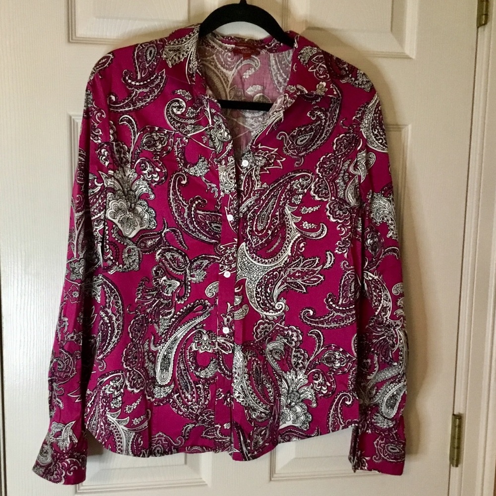 Talbots Haberdashery Pink Paisley Long Sleeve Button-Down Blouse - Size 12